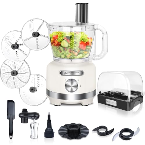 Homtone 16 Cup Food Processor with Storage Box, 10-in-1 with 7 Blades & a Whisk for Slicing,...