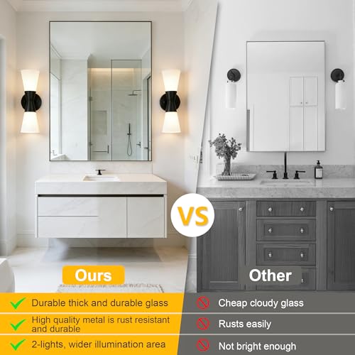 Image of Wall Sconces Set of 2 for Bathroom, Modern Indoor Vanity Light Fixtures 13 inch, Up Down Lighting, Wall Mount Lamp for Living Room Bedroom Hallway Stairway Fireplace Mirror E26 Base 2PC White&Black
