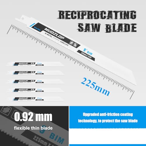 Image of 5 Pack 9 inch Reciprocating Saw Blades Set,14TPI High Carbon Saw Blades, Metal Saw Blades with Organizer Case (5, 14TPI /9 inch)
