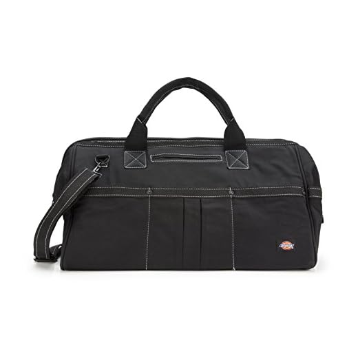 Dickies 20-Inch Durable Canvas Work Bag for Painters, Carpenters, and Builders, Heavy-Duty Zipper, Reinforced Handles, Exterior Pockets, Shoulder Strap, Black