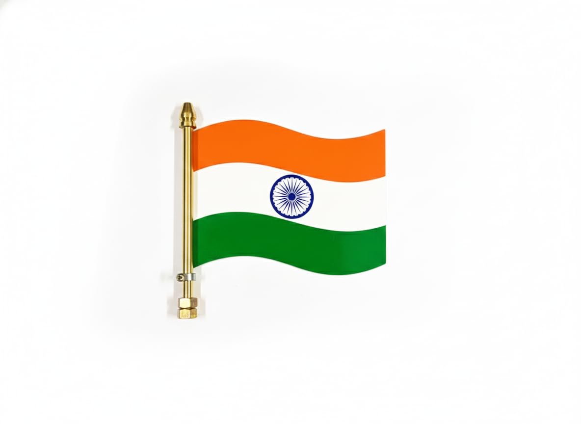 Unicorn Enterprises Premium Indian Laher Car Flag (13X18cm) Set with Designer Golden Polished Metal Rod (20cm) & Heavy-Duty Mounting 1pcs Clamp-image-5