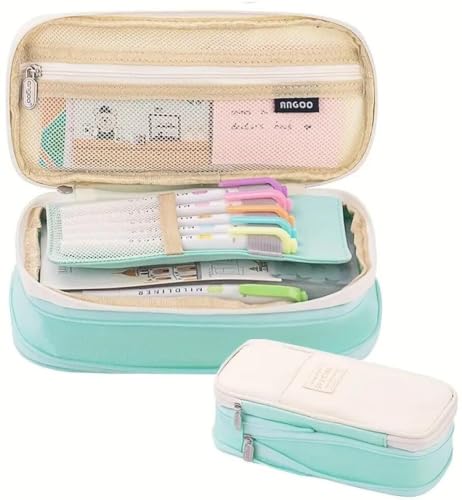 Image of WORSHIPER Big Capacity Pencil Pen Case Bag with Zipper Office College School Storage Large Capacity Bag Pouch Holder Box Organizer Colorful (Special - Light Aqua)