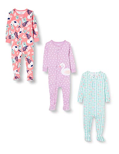 Image of Simple Joys by Carter's Toddlers and Baby Girls' Loose-Fit Polyester Jersey Footed Pajamas, Pack of 3