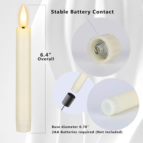 Image of 6.4 Inch Flameless Taper Candles with Remote Timer, Short Flickering Battery Operated Candles, Ivory Decorative Led Flameless Candlesticks for Weeding Home Party Festival, 8 Pack