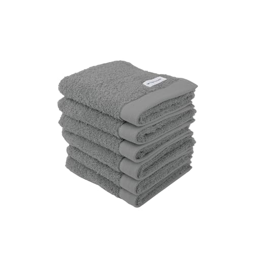TOM TAILOR Gästehandtuch, 6er Set, 30 x 50 cm, 100{e98b722580a6dbc67bdbf9ffbde0130e9cd0106d00eec92400eeeeb485068241} Baumwolle / Frottier, mit Aufhänger und Label mit Logo, COLOR BATH TOWEL Grau (Moody Grey)