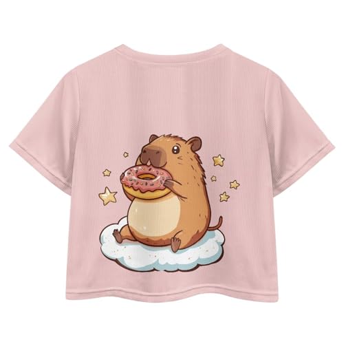 Image of Girls Crop Tees Crew Neck Casual Short Sleeve T Shirts Kids Loose Soft Comfortable Tees Blouses Shirt for Little Girl