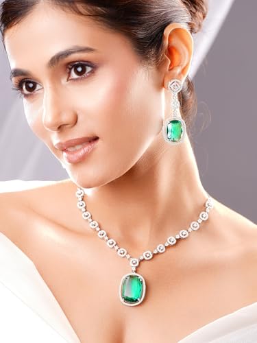 Image of Rubans Necklace Set American Diamond Zirconia Jewellery Gift for Women & Girls