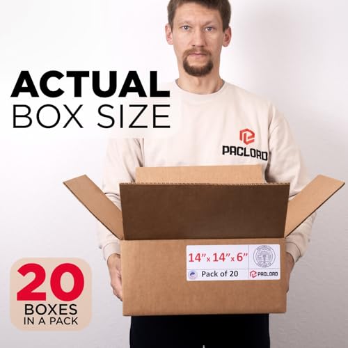 Image of Medium Cardboard Boxes 14 inchL x 14 inchW x 6 inchH (Pack of 20) - USA-Made Packing Boxes for Moving, Shipping, or Storage - USPS, UPS, FedEx Approved - Professional Packing Supplies for Moving