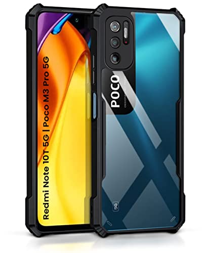 WOW IMAGINE Shockproof Crystal Clear Back Case Mobile Cover for Redmi Note 10T 5G | Poco M3 Pro 5G | (Hard | Hybrid PC + TPU | Full Armour Device & Camera Protection | Black Bumper)- Best and cheap mobile covers in India