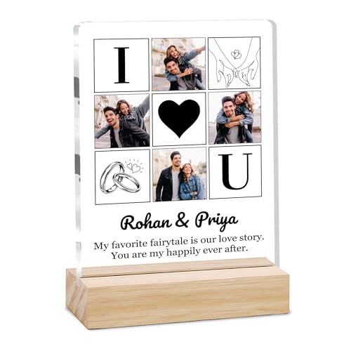 Image of Giftplease Customized Photo Frame with Wooden Stand | Transparent | Personalized Couple Picture Frame Gift for Girlfriend, Boyfriend, Husband, Wife |Anniversary, Wedding, Valentine s Day C 12