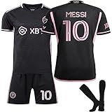 Soccer Jersey Mia_mi #10 Boys Youth Shirts Kids Me_SSI Football Jersey 3 Piece Set Sports Fan Jersey Shorts Socks (as1, Age, 11_Years, 13_Years, Black)
