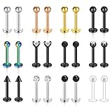 Mayhoop 16G 24Pcs Stainless Steel Labret Studs Lip Rings Retainer Cartilage Tragus Helix Earring...