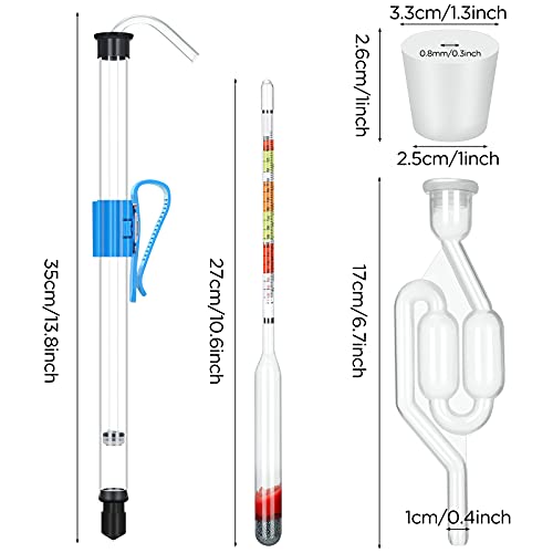 5 Pieces Making Supplies, Including 1 Auto Siphon with Tubing and Clamps, 1 Beer Hydrometer, 2 Airlock for Fermentation Twin Bubble S Type with 2 Drilled Silicone Stopper (13.8 Inch Siphon)