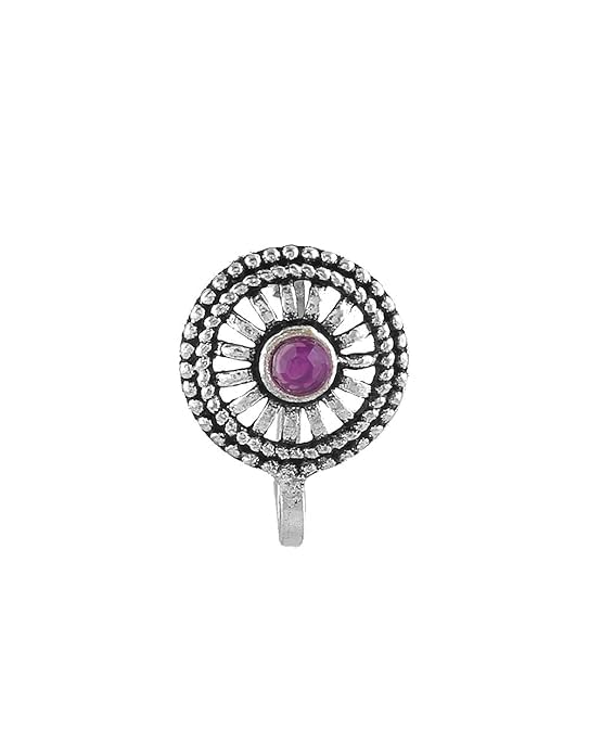 anuradha Plus Jewellery Stunning Oxidised silver finishing Purple stone stud Floral shape Nose Pin | Ring | Without Piercing | Adjustable | Nose Ring | Nathiya|Nathani | For Festival |Navratri For womens & Girls.-picture-45
