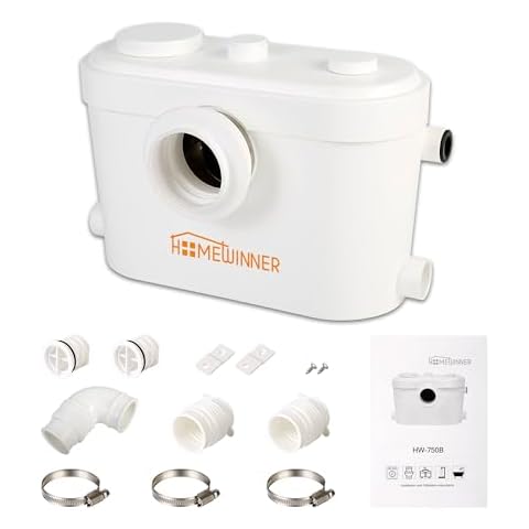 750W Macerator Pump Upgrade Power Grinder up to 37ft 44GPM 4 Inlets Upflush Toilet Sewage Pump System for Basement Full Bathroom & RV Toilets Shower Laundry Sink Sewer Sump Pumps Waste Water Disposal Cover