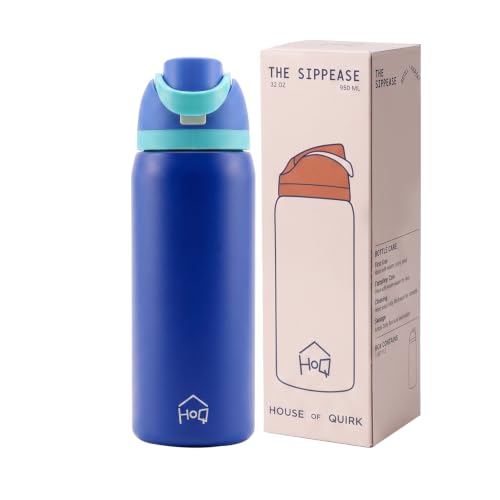 Image of House of Quirk Sippease Stainless Steel Water Bottle with Straw for Sports and Travel BPA-Free 950ML (Blue)