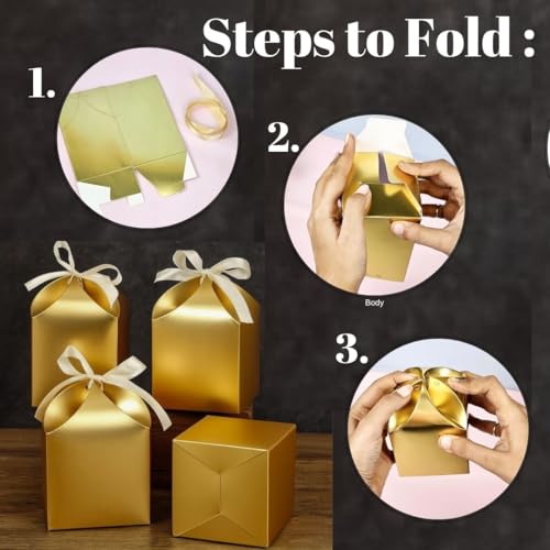 Image of SATYAM KRAFT 12 Pcs Multipurpose Decorative Paper Folding Gift Boxes with Ribbon | For Christmas, xmas, Wedding, Return Gifts, Birthday, Chocolates, Dry Fruits, Festive Favors (Golden)