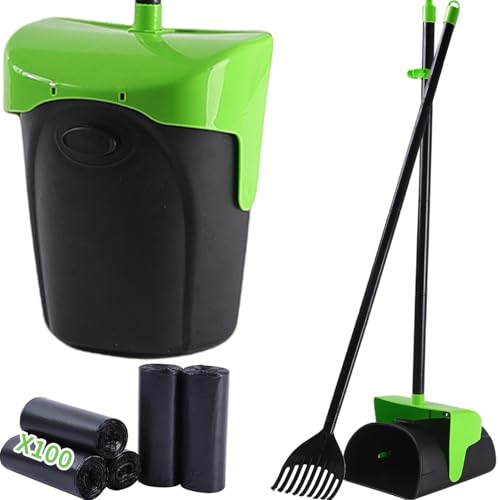 Image of ienjoyed 43 inch Tall Pooper Scooper Large Swivel Bin & Rake with 100 Waste Bags,Heavy Duty Dog Pooper Scooper for Dogs, Long Handle Poop Scooper with Lid for Yard, Grass, Gravel (Green)