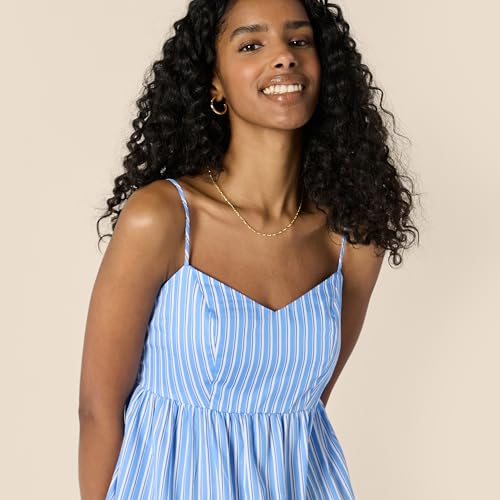 Image of Amazon Essentials Women's Fit and Flare Empire Waist Sweetheart Neck Cotton Sateen Tiered Maxi Dress