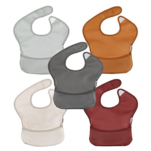 Soarwg Kids Baby Lätzchen Set 5 Stk. Kleinkind Fütterlätzchen mit Auffangschale, Klettverschluss Superleicht Wasserdicht Waschbar Schmutzabweisend 09-1