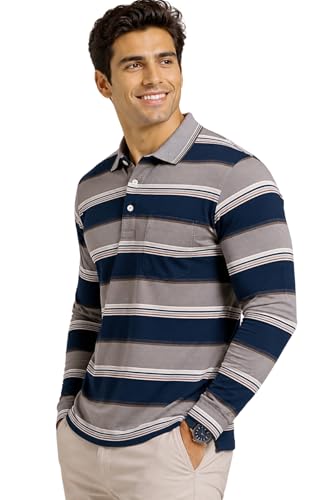 Image of SANE ORIGINALS Full Sleeves Polo T-Shirt for Men with Pocket || Stripe Collar and Pocket T-Shirt for Men Long Sleeves