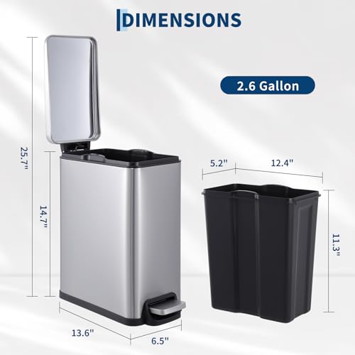 Caneca de basura rectangular de acero inoxidable 2.6 galón miniatura 2