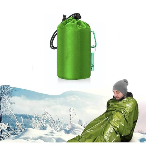 Emergency Survival Sleeping Bag Lightweight Waterproof Thermal Emergency Blanket Bivy Sack with Portable Drawstring Bag for Camping Hiking Outdoor Adventure, Green