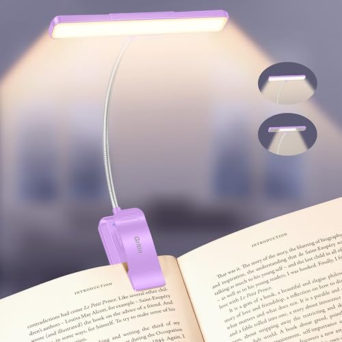Gritin 2026 2a Gen Luce per Lettura Libri a Letto - 32 LED Full Spectrum, 5 Colori & 5 Luminosità, Fascio Regolabile Largo/Stretto, Batteria 1500mAh Lunga Durata, Ricaricabile-Viola