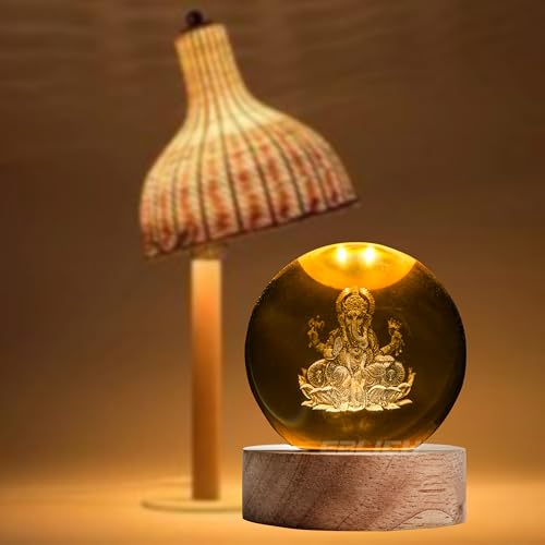 Image of 3D Ganesh Crystal Ball Night Lamp, Solar System Ganesha Crystal Ball Night Light, USB Table Colorful Led Wooden Crystel Ball for Home, Office, Birthday Gift (Ganesh)