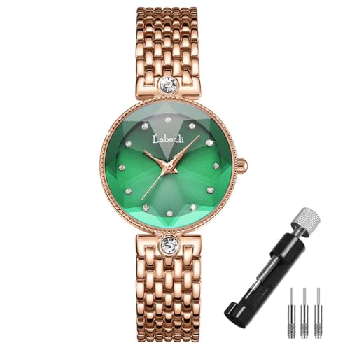 Montre femme or rose avec strass - Idée cadeau cristal bleu chic