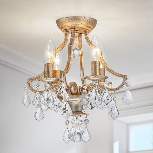 LumFurn plafonnier 4 lumières cristal K9 bronze D30 x H33cm