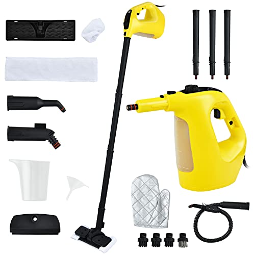 COSTWAY Handheld MultiPurpose Steam Cleaner with 17 Pieces, 350ml Large Capacity Steam Mop Continuous Fill water, Portable Chemical-Free Steamer for Home Use, Floors, Windows, 1400W, Yellow