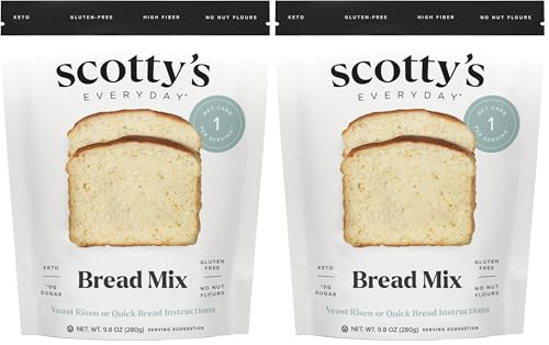 Scotty's Everyday -Keto Bread Low Carb Mix - 1g Net Carbs, 0g Added Sugar, Gluten-Free, High Fiber - No Nut Flours - 9.8oz, Pack of 2
