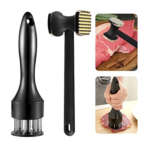 Nizirioo Attendrisseur à viande en acier inoxydable Marteau à viande Passe au lave-vaisselle Ustensiles de cuisine : attendrisseur d'escalopes double face idéal pour les escalopes