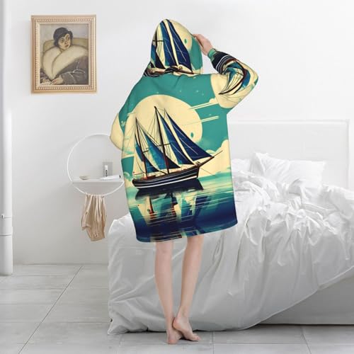 Couverture à capuche douce imprimé bateau à voile, le cadeau réconfortant - 5