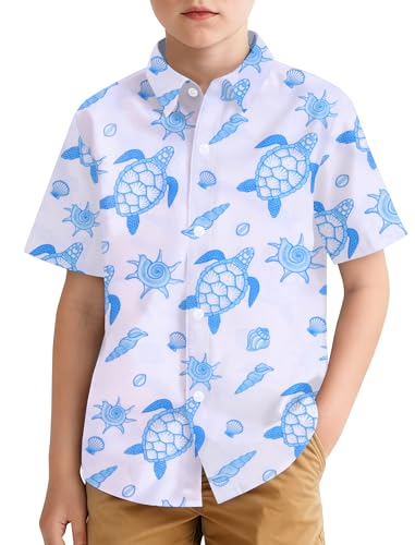 Image of Hawaiian Shirt for Boys Button Down Wrinkle Free Shirt Short Sleeve Funny Beach Casual Summer Print Top for Kids 4-15 Years