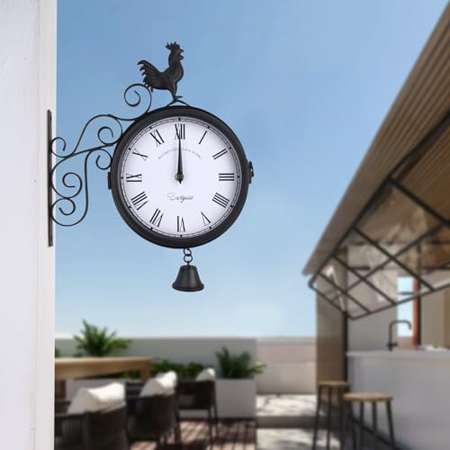 Owneed Reloj de estación de tren de doble cara, reloj de pared de dos caras, reloj de pared vintage nostálgico, reloj de pared al aire libre, 30 x 37 cm, elegante reloj de pared vintage para salón