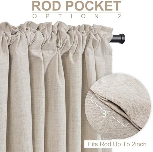 Linen Textured Total Blackout Curtains for Bedroom 84 Inches Long, Cream - 3