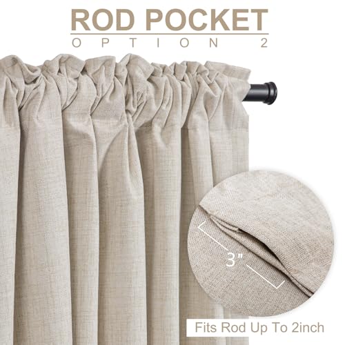 Image of 100% Blackout Shield Linen Blackout Curtains for Bedroom 63 Inches Long, Back Tab /Rod Pocket Living Room Drapes, Thermal Insulated Blackout Curtains 2 Panels Set, 50 inch W x 63 inch L,Cream