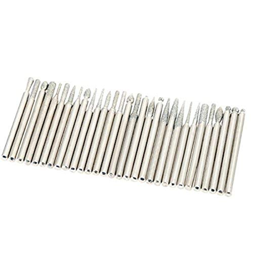 Image of DIY Crafts 30 Pieces Rotary Tool Bits - Diamond Tipped Deburring and Engraving Set - For a Range of Surfaces in a Variety of Sizes (Shape No # 8, Diamond Burr)