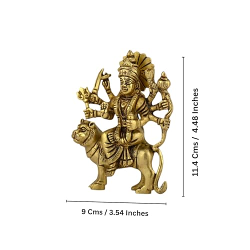Image of 100% Pure Brass Maa Durga Devi Idol /Murti /Statue Sherawali Idol /Statue for Navratri Home Diwali Decoration and Diwali Gifts Height:- 4.49 Inches