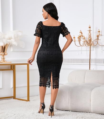 Image of Cololura Elegant Sexy Floral Lace Short Sleeve Off Shoulder Evening Gown Party Formal Bodycon Midi Dress