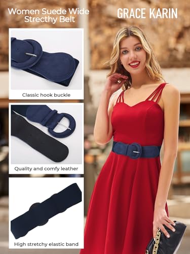 GRACE KARIN Women's Suede Elastic Belt Wide Stretchy Belt Vintage Chunky Buckle Belts S-XXL4