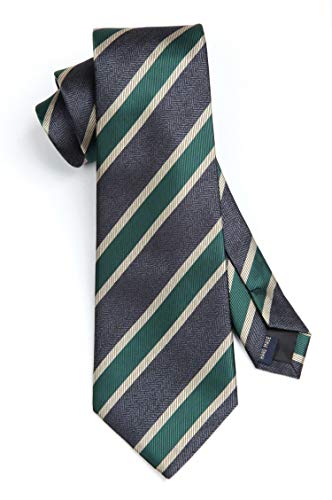 Image of HISDERN Mens Striped Tie and Pocket Square Set Necktie for Men | soft smooth texture, wrinkle-free, neat hand-tied knot, gifting ready, regular 3.4 width, coordinated look, business wedding