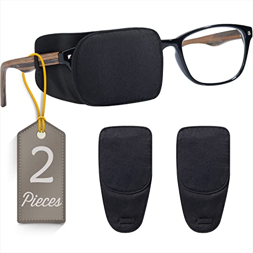 Astropic 2Pcs Silk Eye Patches for Adults Kids Glasses to Cover Either Eye (Medium Black)