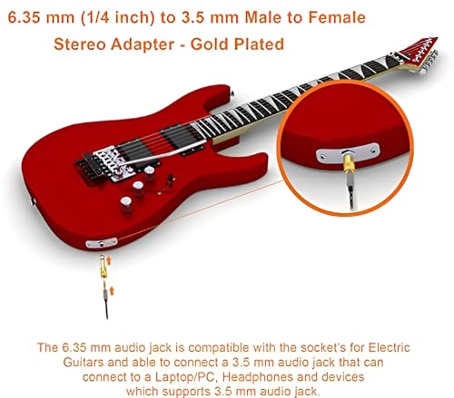 Image of 2 Pieces Stereo Audio Adapter 6.35mm (1 /4 Inch) Male to 3.5mm (1 /8 Inch) Female Headphone Jack Plug - Gold-Plated Pure Copper