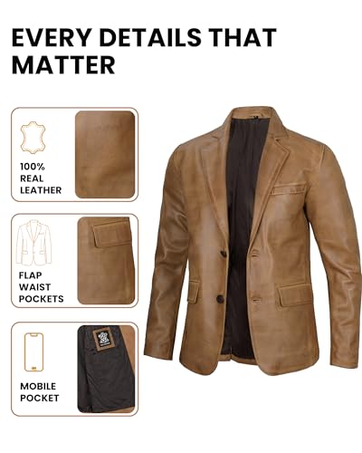 Image of Decrum Lambskin Leather Blazer for Men - Genuine Leather Sport Coat for Formal & Business Casual