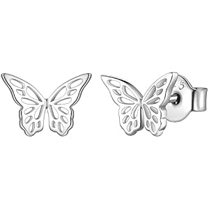 FindChic Hypoallergenic Sterling Silver Small Bar/Heart/Dot/Triangle/Butterfly/Lightning Studs Earrings Minimalist Geometric Jewelry Valentine Gifts for Women Men Girls, with Gift Box