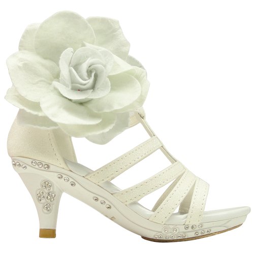 Kids Dress Sandals Strappy Glitter Fabric Flower Back Zipper Closure3