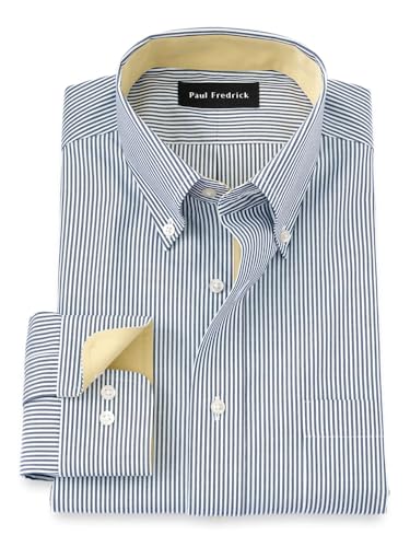 Paul Fredrick Men's Slim Fit Non-Iron Cotton Stripe Dress Shirt
